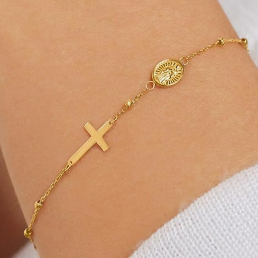 Rosary bracelet with simple cross