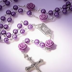 Rosary - purple with purple roses